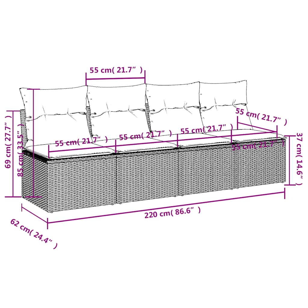Divano da Giardino con Cuscini 4 Posti Grigio Chiaro Polyrattan 366178