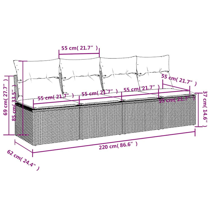 Divano da Giardino con Cuscini 4 Posti Grigio Chiaro Polyrattan 366178