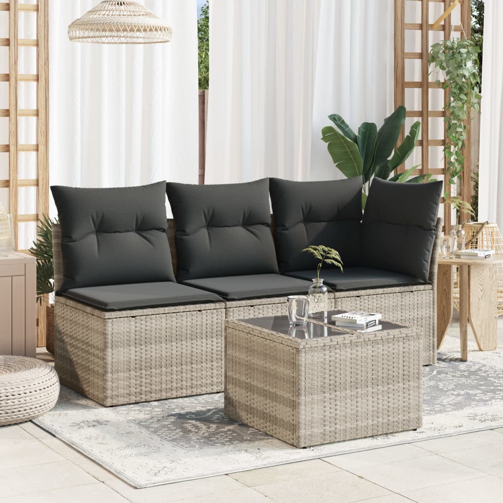 Tavolo Giardino Piano Vetro Grigio Chiaro 55x55x37cm Polyrattan 366182
