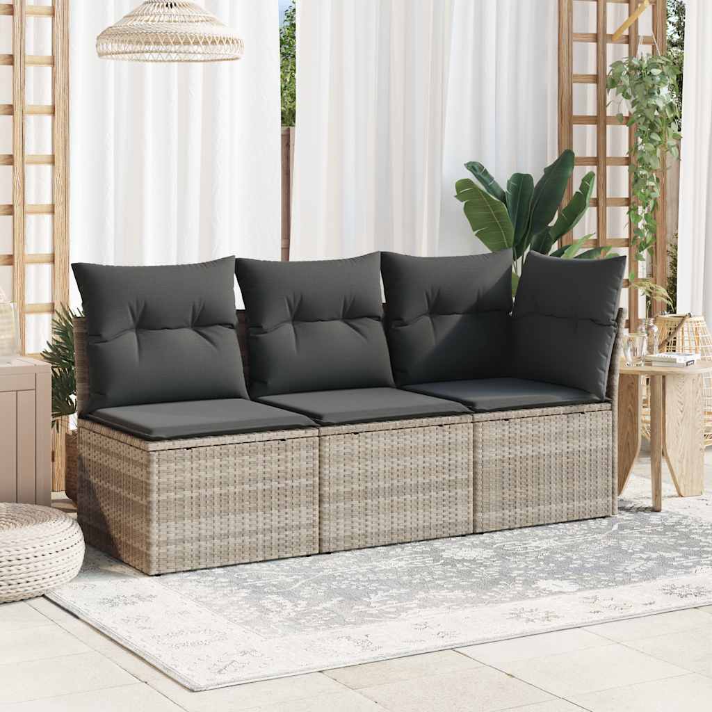 Sedia Senza Braccioli con Cuscini Grigio Chiaro in Polyrattan