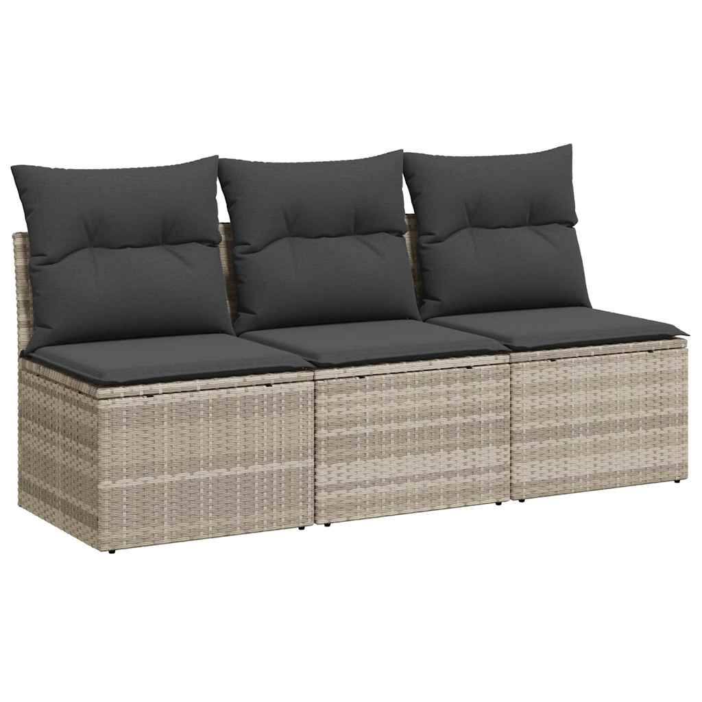 Divano da Giardino con Cuscini 3 Posti Grigio Chiaro Polyrattan