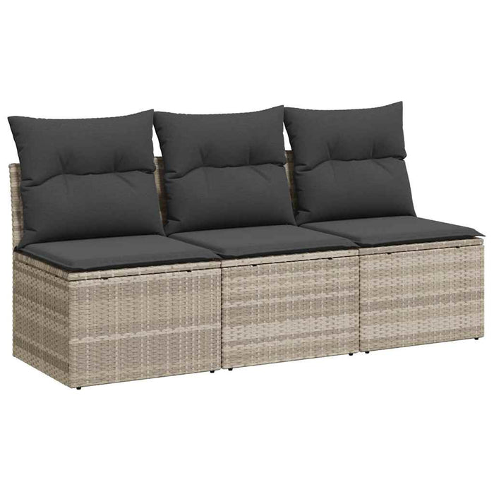 Divano da Giardino con Cuscini 3 Posti Grigio Chiaro Polyrattan