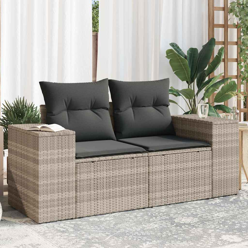 Divano da Giardino con Cuscini 2 Posti Grigio Chiaro Polyrattan