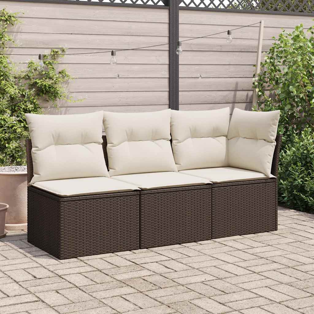 Divano Giardino Senza Braccioli con Cuscini-Sofa da Giardino-Divanetto da esterno Polyrattan Marrone