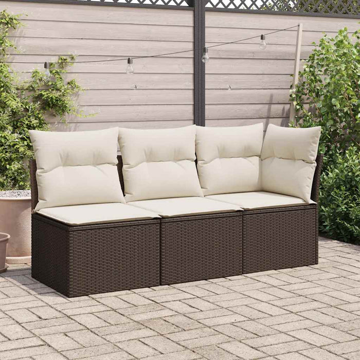 Divano Giardino Senza Braccioli con Cuscini-Sofa da Giardino-Divanetto da esterno Polyrattan Marrone