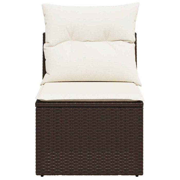 Divano Giardino Senza Braccioli con Cuscini Polyrattan Marrone 366199