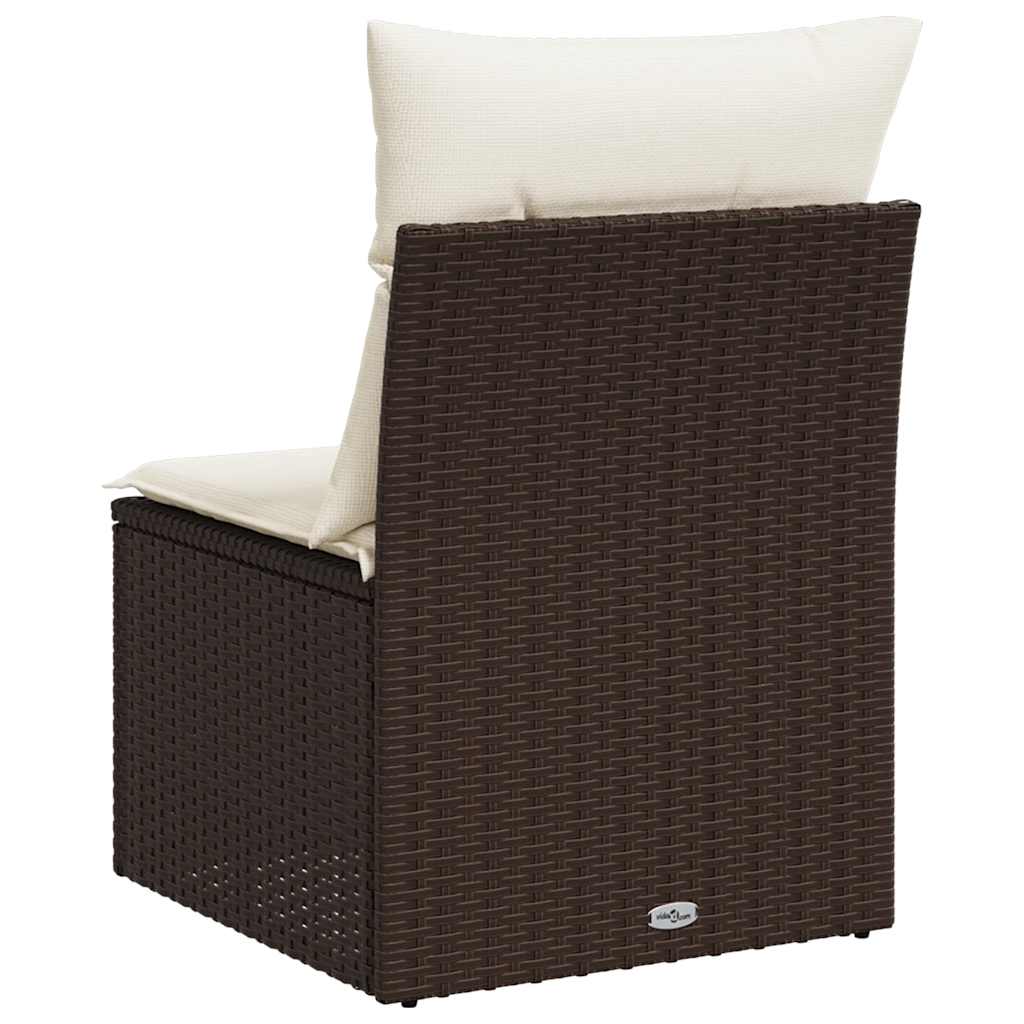 Divano Giardino Senza Braccioli con Cuscini-Sofa da Giardino-Divanetto da esterno Polyrattan Marrone
