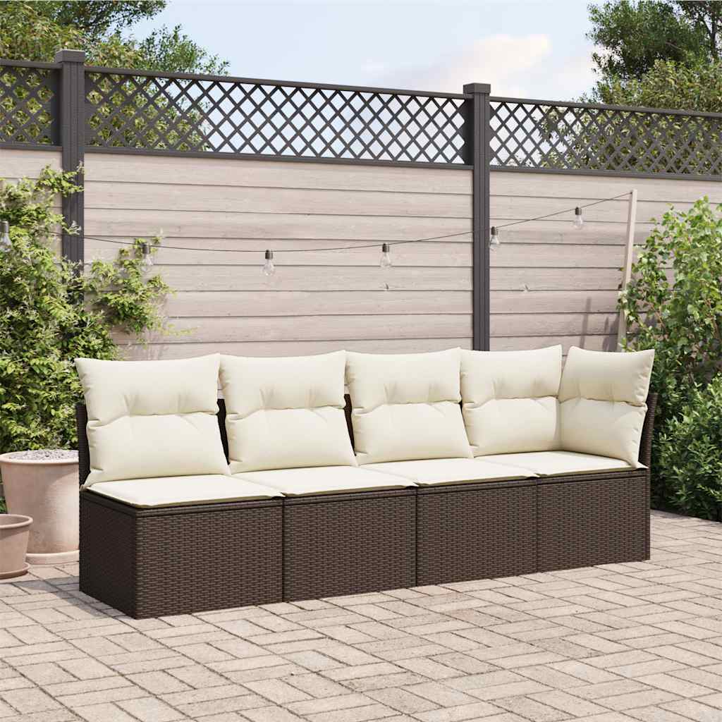 Divano da Giardino a 4 Posti con Cuscini in Polyrattan Marrone 366202