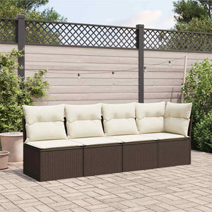 Divano da Giardino a 4 Posti con Cuscini in Polyrattan Marrone 366202