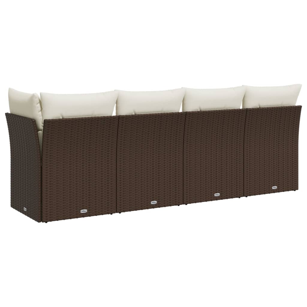 Divano da Giardino a 4 Posti con Cuscini in Polyrattan Marrone 366202