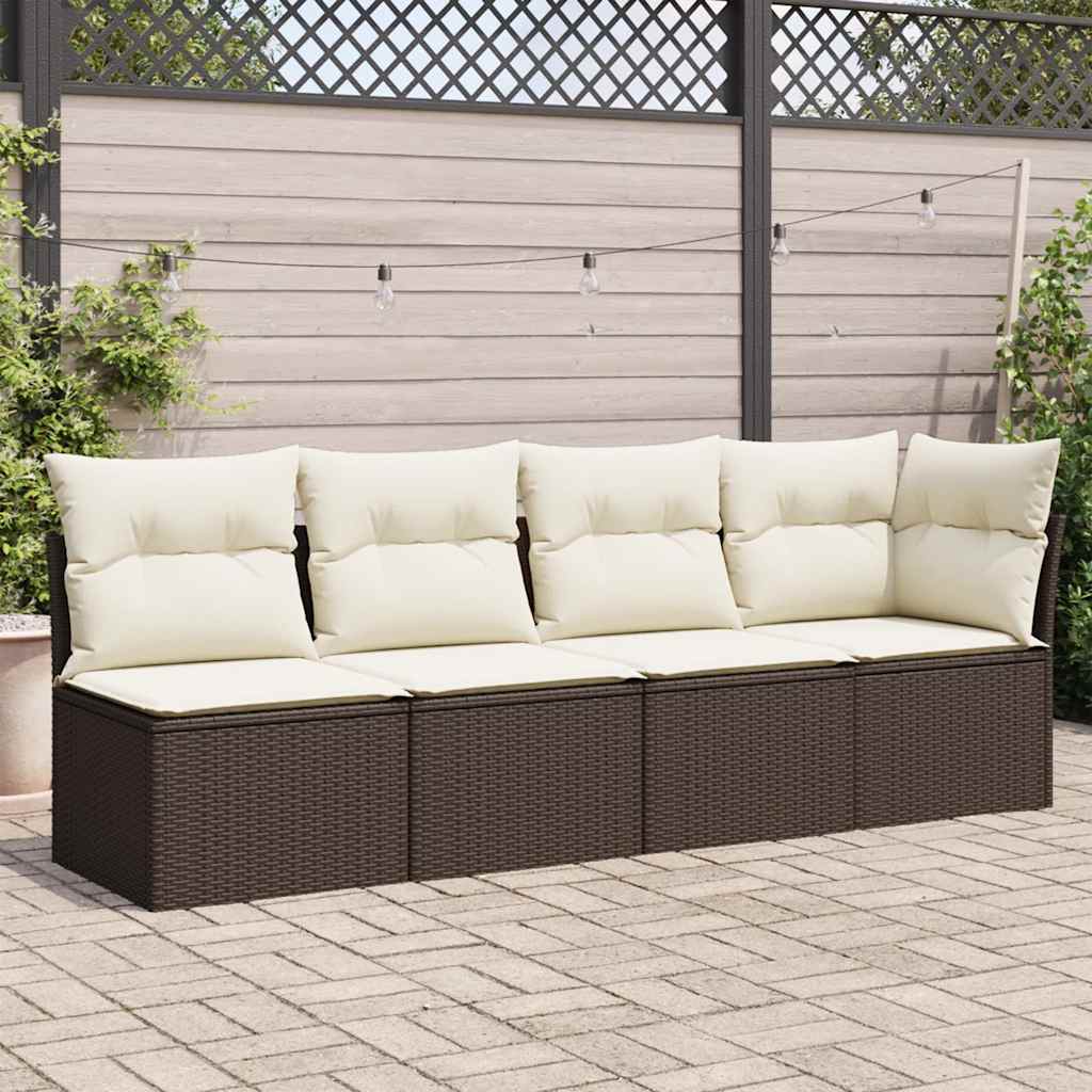 Divano da Giardino a 4 Posti con Cuscini in Polyrattan Marrone 366202