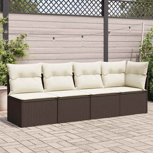 Divano da Giardino a 4 Posti con Cuscini in Polyrattan Marrone 366202