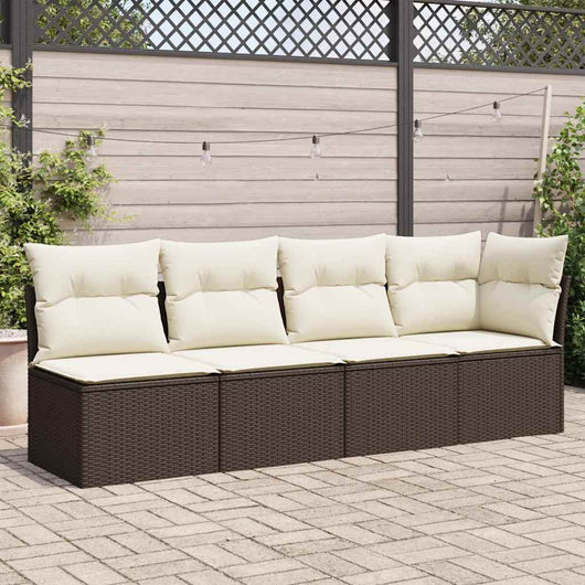Divano da Giardino a 4 Posti con Cuscini in Polyrattan Marrone 366202