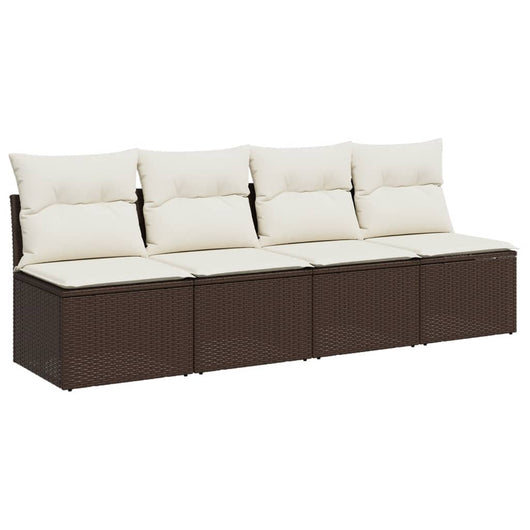 Divano da Giardino a 4 Posti con Cuscini in Polyrattan Marrone 366203