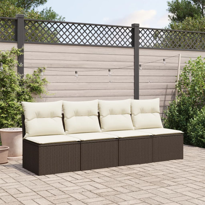 Divano da Giardino a 4 Posti con Cuscini in Polyrattan Marrone 366203