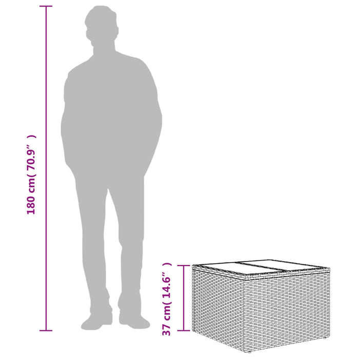 Tavolo da Giardino Piano Vetro Marrone 55x55x37 cm Polyrattan 366207