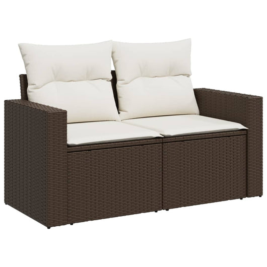 Divano da Giardino a 2 Posti con Cuscini in Polyrattan Marrone 366209