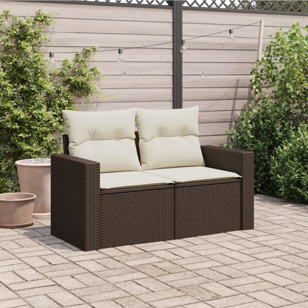 Divano da Giardino a 2 Posti con Cuscini in Polyrattan Marrone 366209
