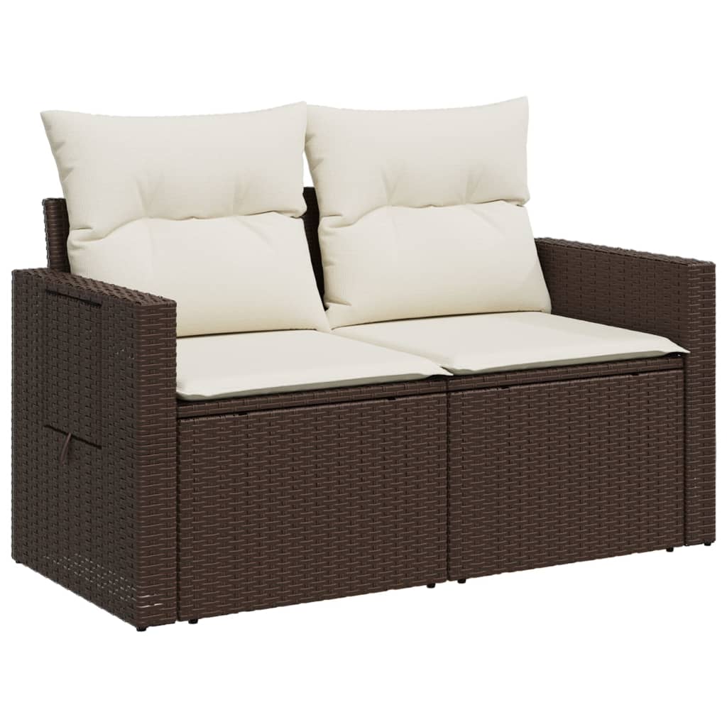 Divano da Giardino a 2 Posti con Cuscini in Polyrattan Marrone 366210