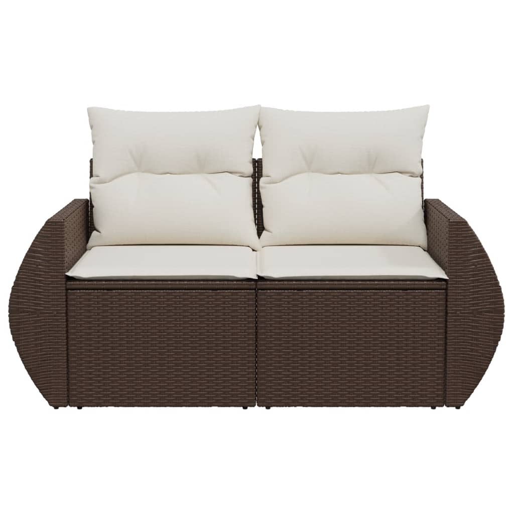 Divano da Giardino a 2 Posti con Cuscini in Polyrattan Marrone 366211