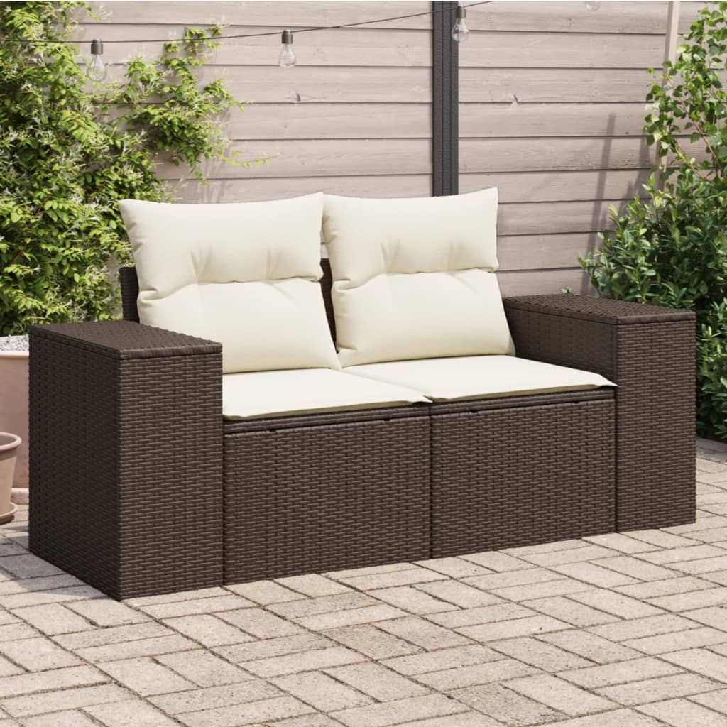 Divano da Giardino a 2 Posti con Cuscini in Polyrattan Marrone 366212