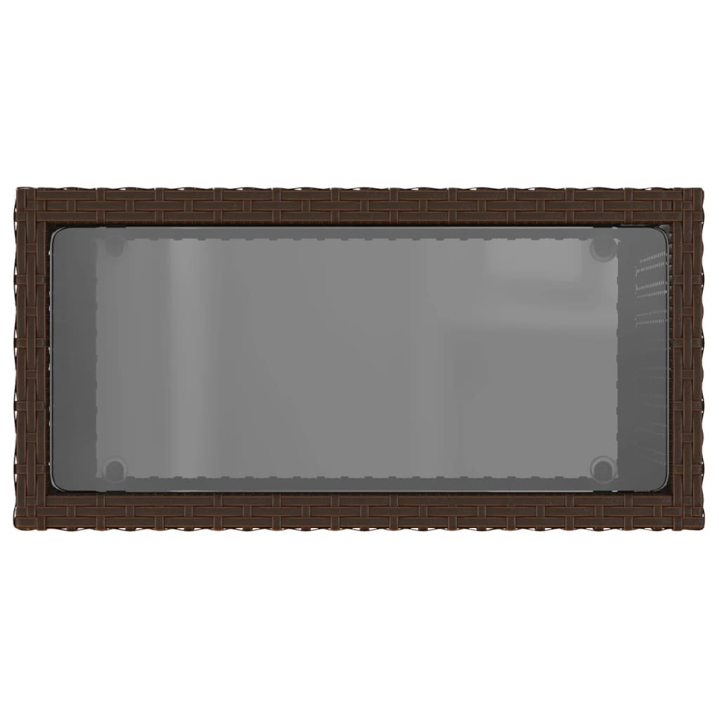 Tavolino Giardino Piano Vetro Marrone 58x27,5x55 cm Polyrattan 366214