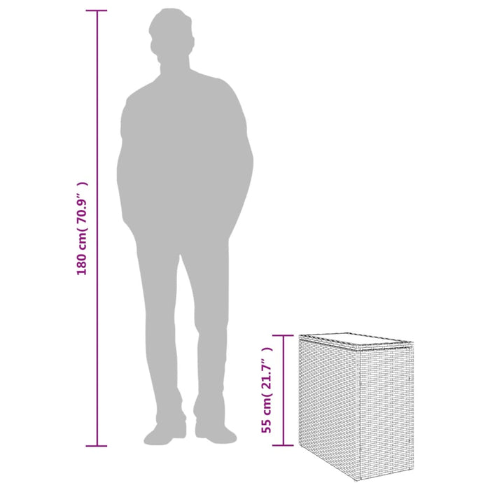 Tavolino Giardino Piano Vetro Marrone 58x27,5x55 cm Polyrattan 366214