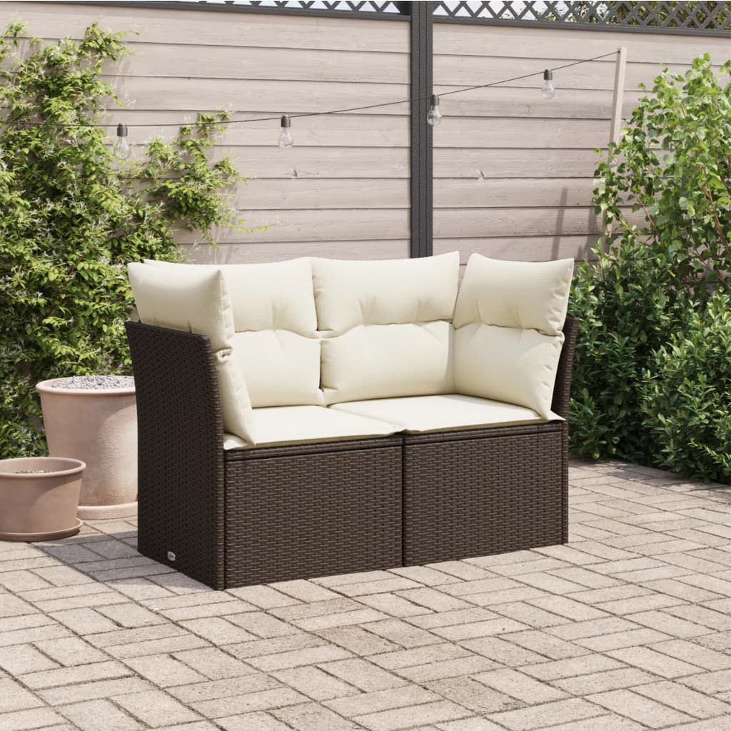 Divano da Giardino a 2 Posti con Cuscini in Polyrattan Marrone 366217