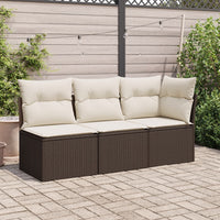 <em> Divano da Giardino a 3 Posti con Cuscini in Polyrattan Marrone</em>