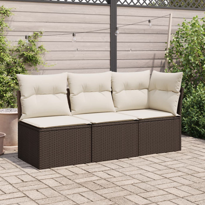<em> Divano da Giardino a 3 Posti con Cuscini in Polyrattan Marrone</em> 366218