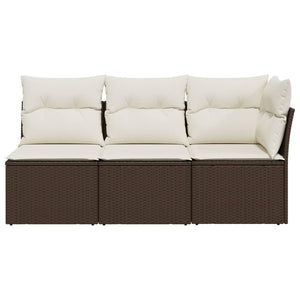 <em> Divano da Giardino a 3 Posti con Cuscini in Polyrattan Marrone</em> 366218