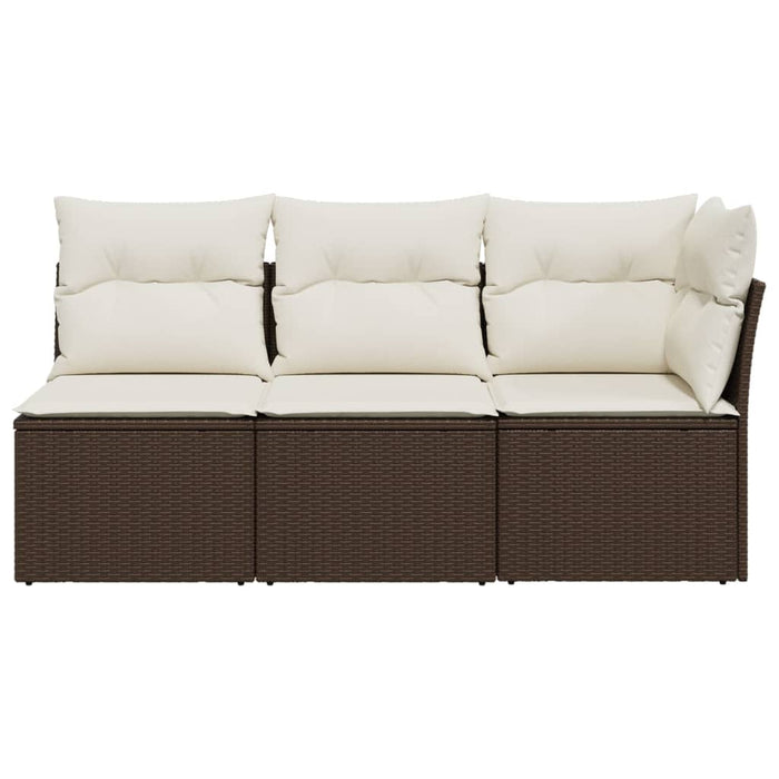 <em> Divano da Giardino a 3 Posti con Cuscini in Polyrattan Marrone</em> 366218