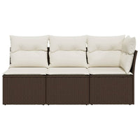 <em> Divano da Giardino a 3 Posti con Cuscini in Polyrattan Marrone</em>