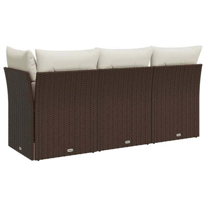 <em> Divano da Giardino a 3 Posti con Cuscini in Polyrattan Marrone</em>