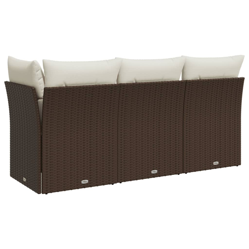 <em> Divano da Giardino a 3 Posti con Cuscini in Polyrattan Marrone</em> 366218