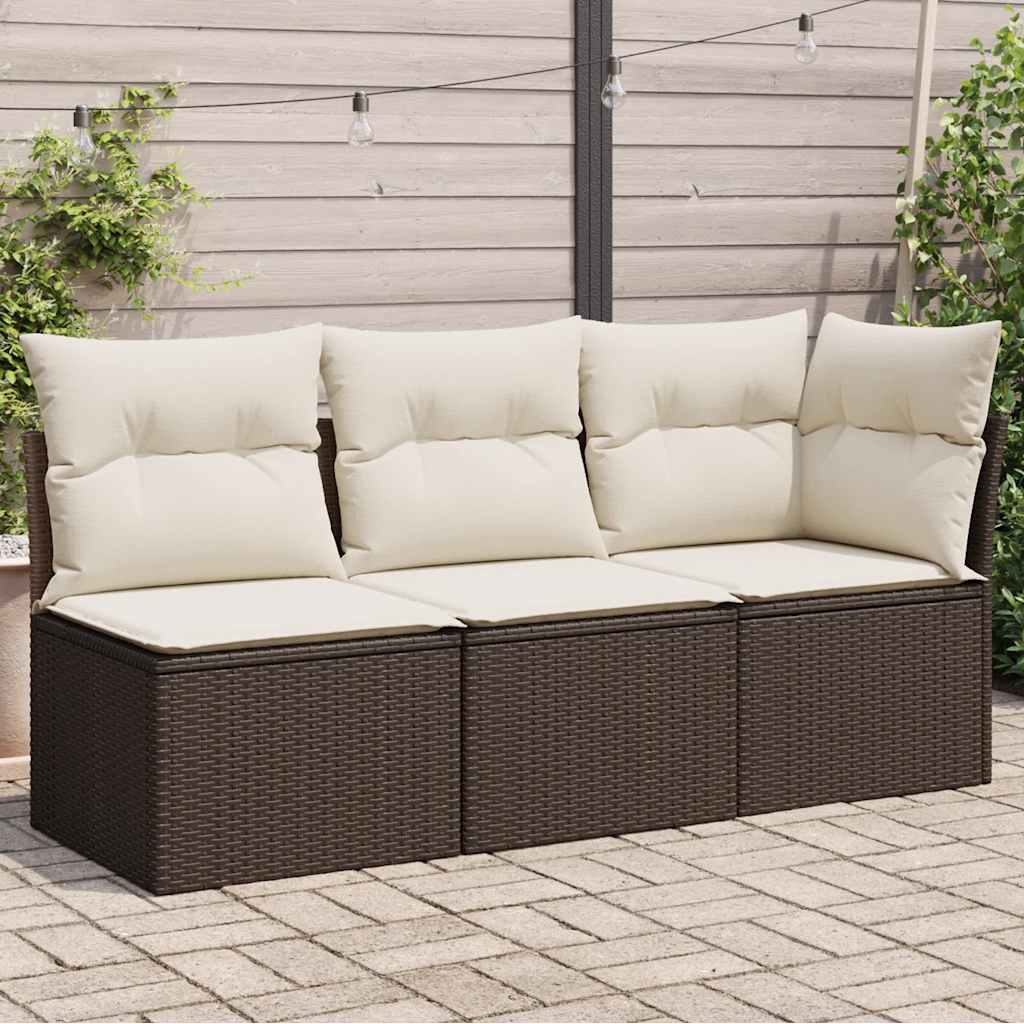 <em> Divano da Giardino a 3 Posti con Cuscini in Polyrattan Marrone</em> 366218
