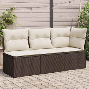 <em> Divano da Giardino a 3 Posti con Cuscini in Polyrattan Marrone</em> 366218