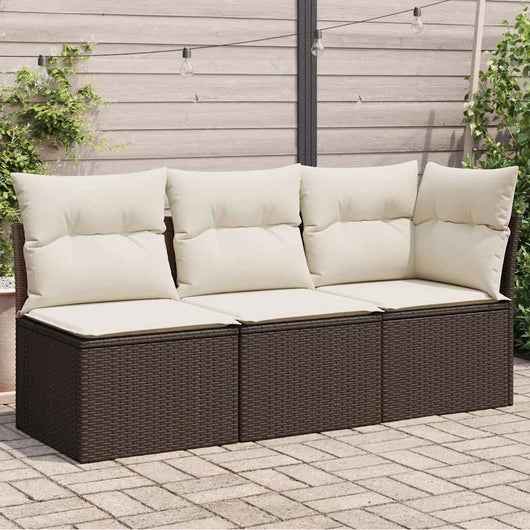<em> Divano da Giardino a 3 Posti con Cuscini in Polyrattan Marrone</em> 366218