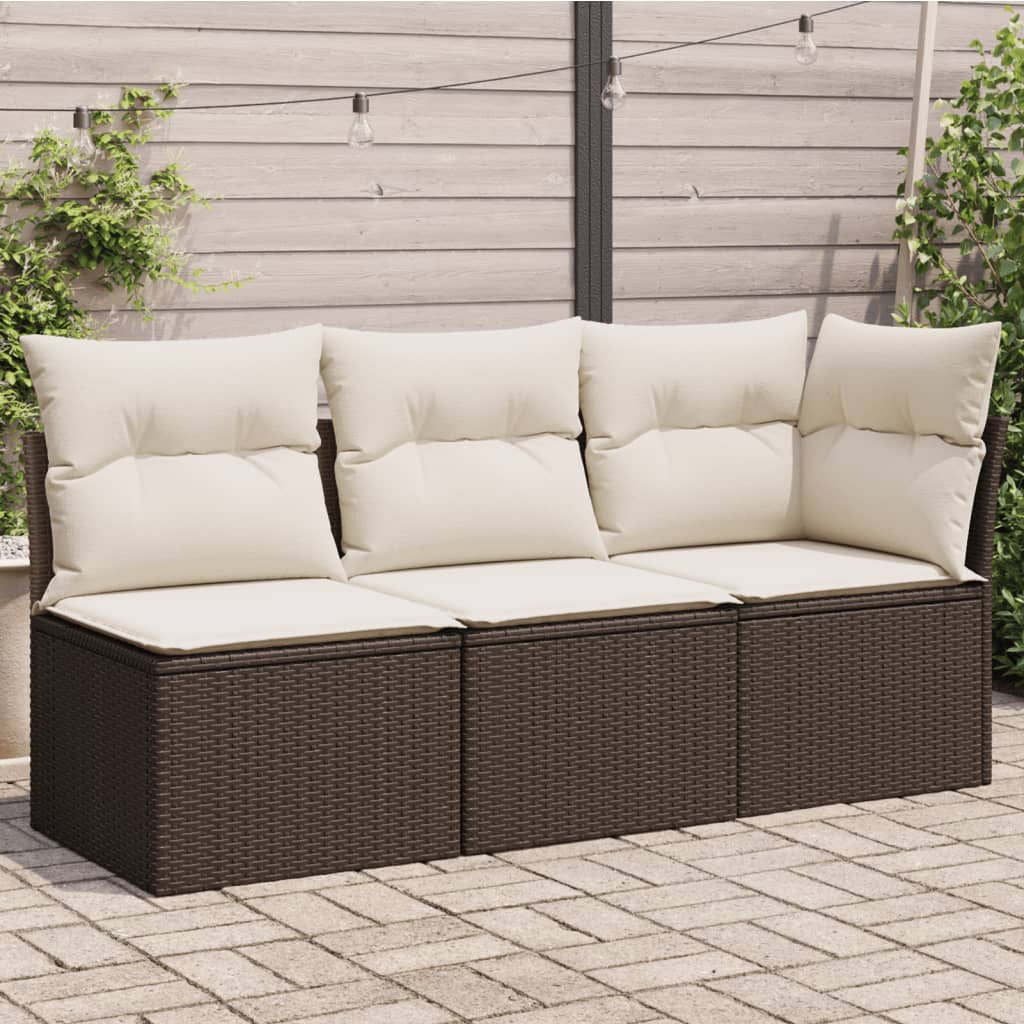 <em> Divano da Giardino a 3 Posti con Cuscini in Polyrattan Marrone</em>
