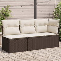 <em> Divano da Giardino a 3 Posti con Cuscini in Polyrattan Marrone</em>
