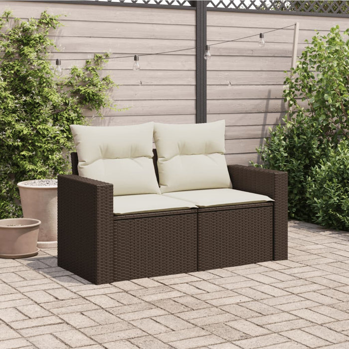 Divano da Giardino a 2 Posti con Cuscini in Polyrattan Marrone 366220