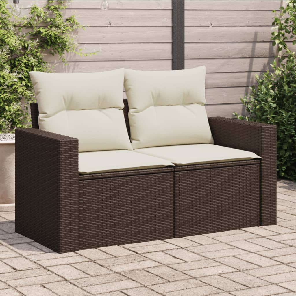 Divano da Giardino a 2 Posti con Cuscini in Polyrattan Marrone 366220