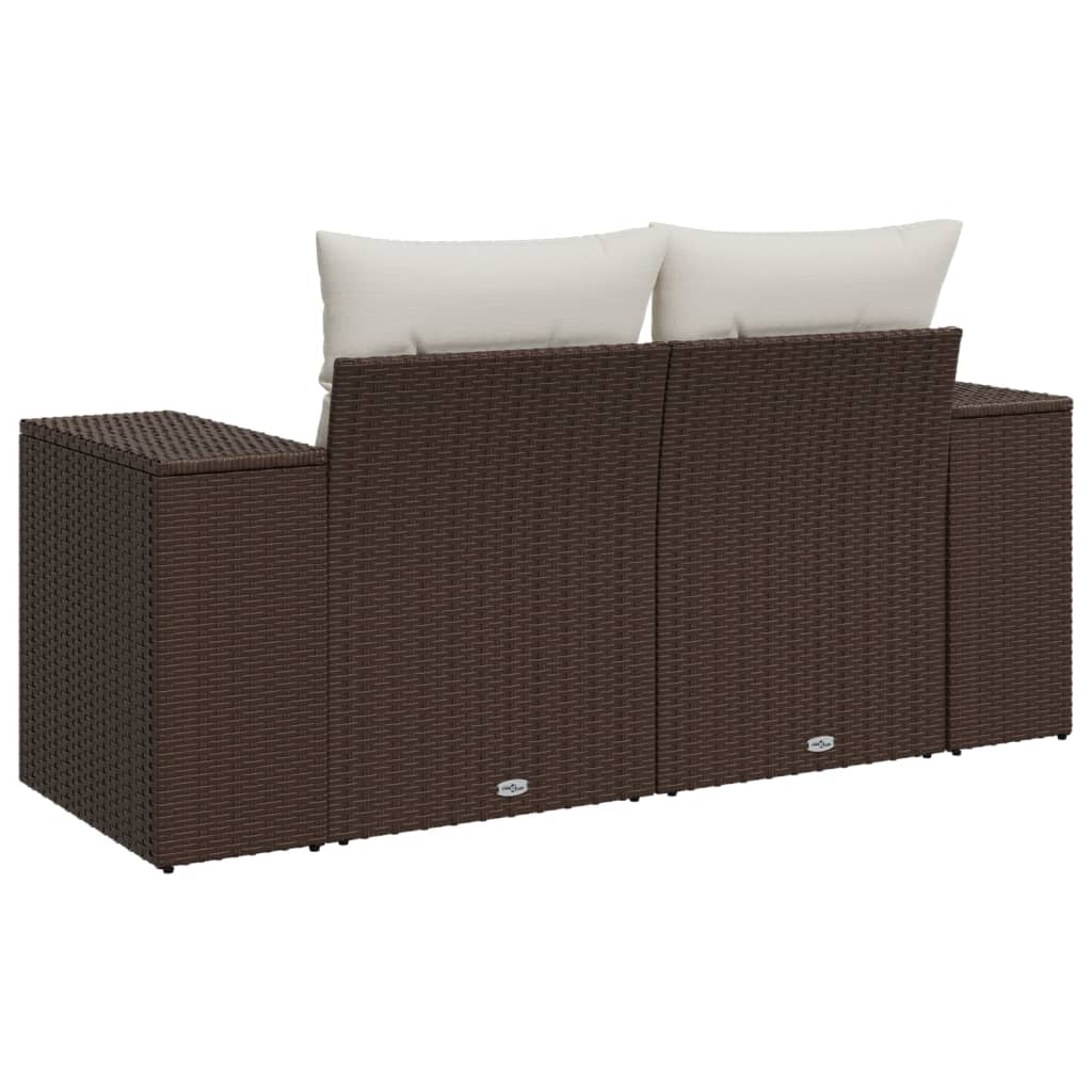 Divano da Giardino a 2 Posti con Cuscini in Polyrattan Marrone 366223