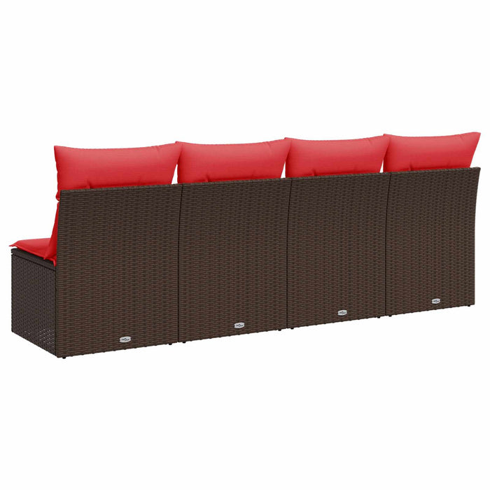 Divano da giardino con cuscini 4 posti marrone in polyrattan 366228