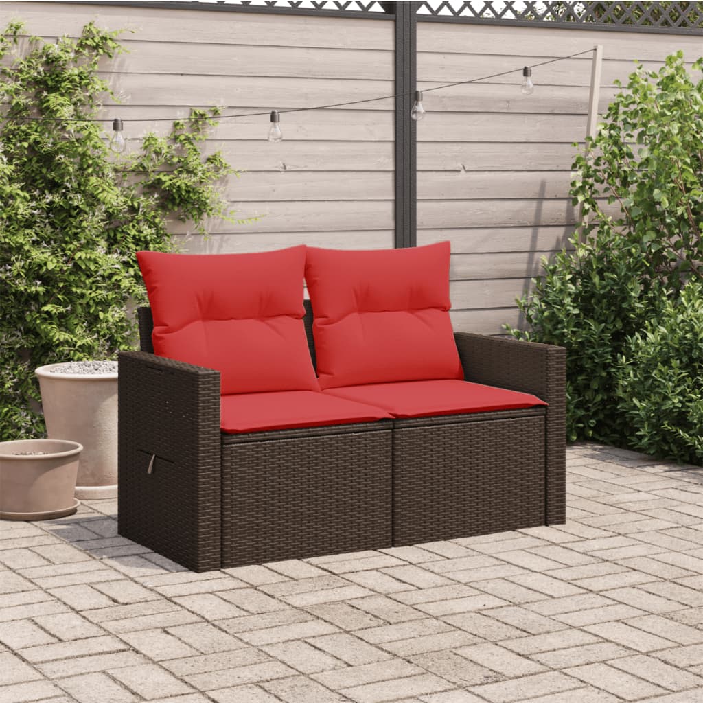 Divano da Giardino a 2 Posti con Cuscini in Polyrattan Marrone 366234