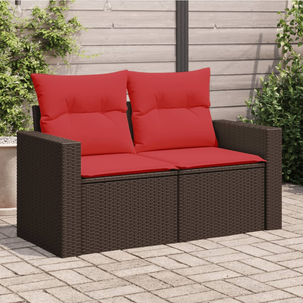 Divano da Giardino a 2 Posti con Cuscini in Polyrattan Marrone 366234