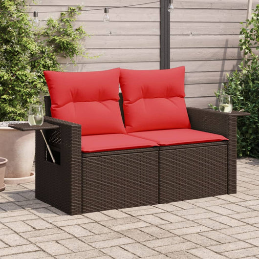 Divano da Giardino a 2 Posti con Cuscini in Polyrattan Marrone 366235