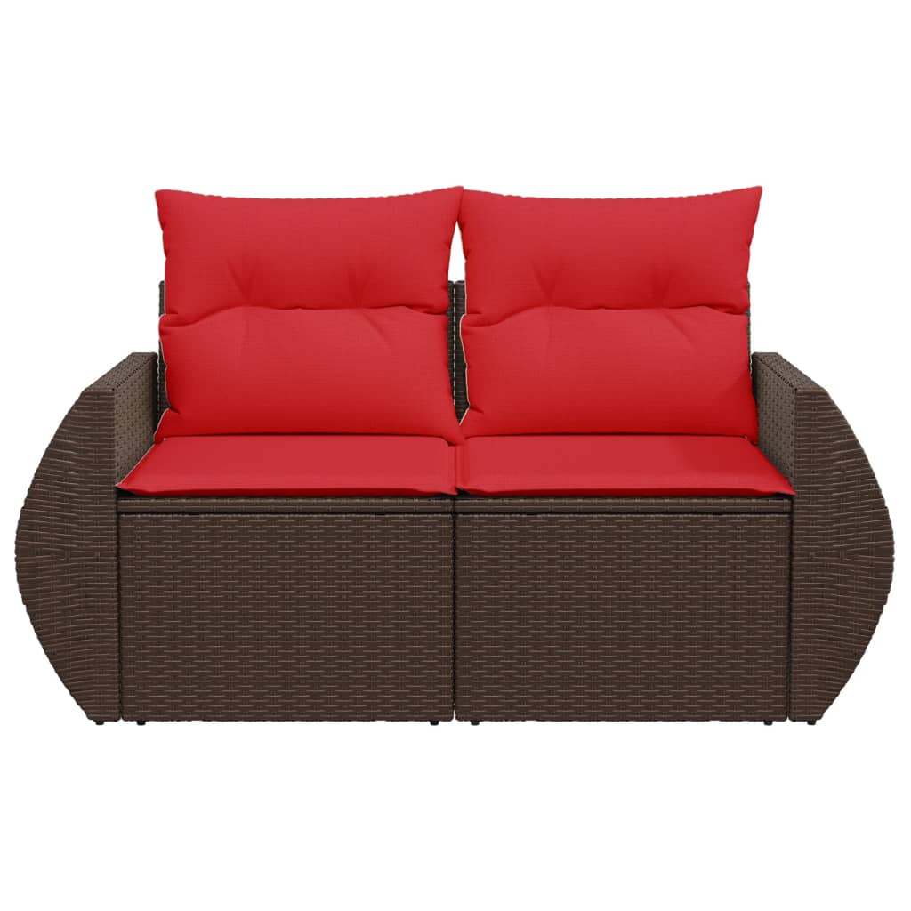Divano da Giardino a 2 Posti con Cuscini in Polyrattan Marrone 366236