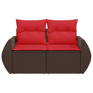 Divano da Giardino a 2 Posti con Cuscini in Polyrattan Marrone 366236