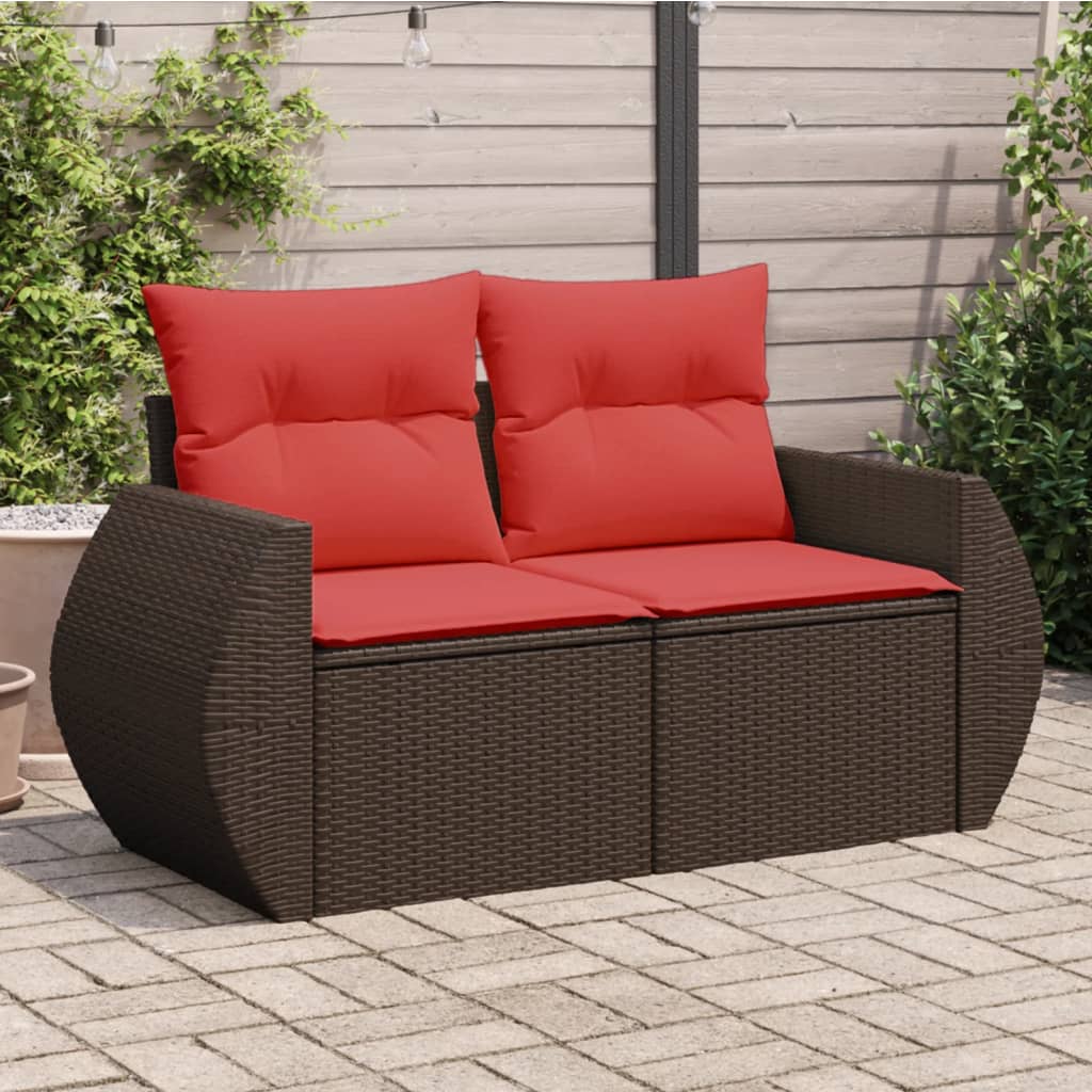 Divano da Giardino a 2 Posti con Cuscini in Polyrattan Marrone 366236